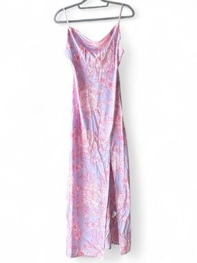 Paper Heart Light Purple Pink Floral Cowl Neck Satin Maxi Slip Dress Size S